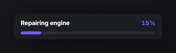 A progress bar labelled "Repairing engine"