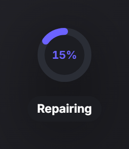 A circular progress indicator labelled "Repairing"